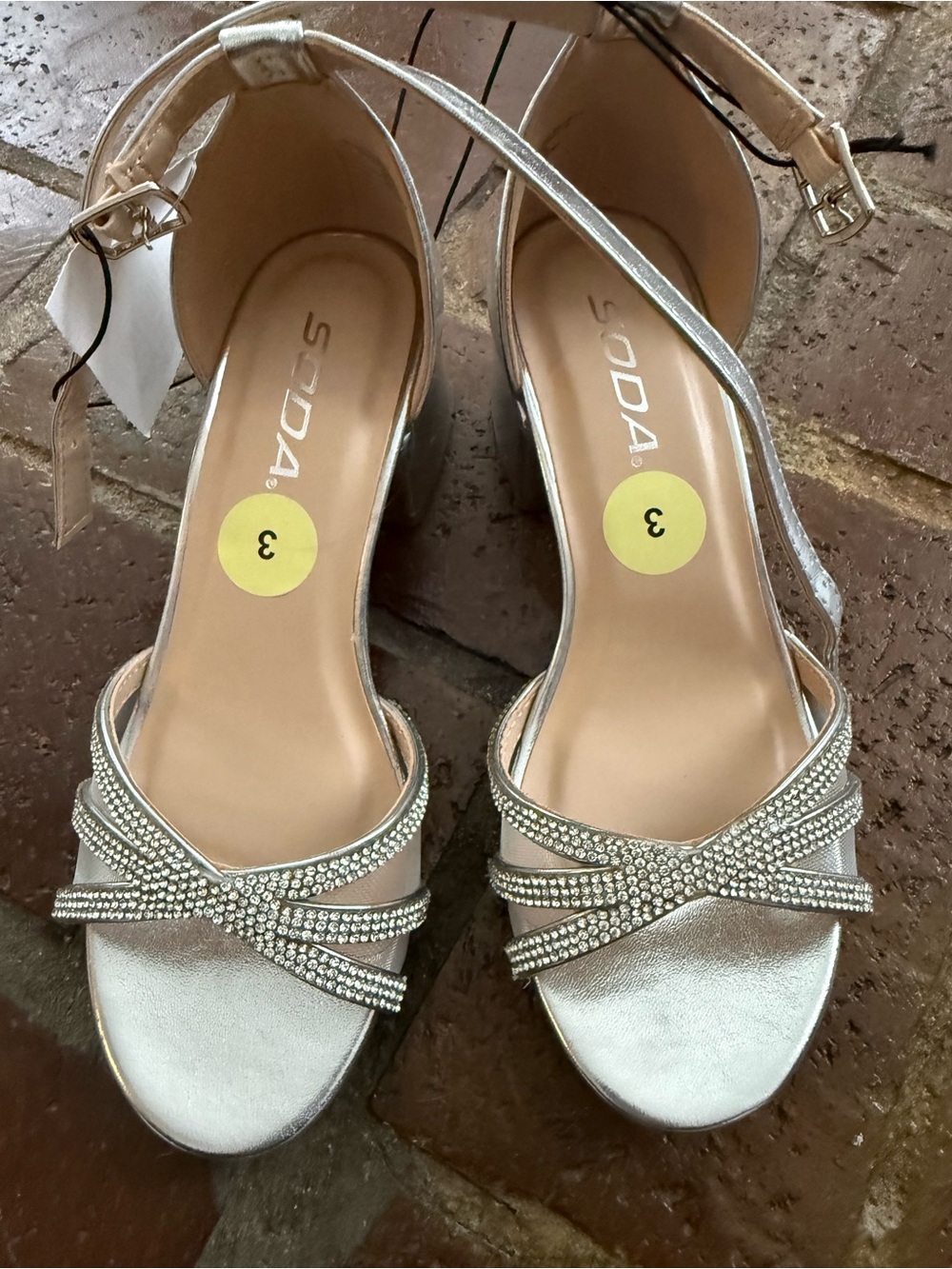 Soda Silver Rhinestone Strappy Open-Toe Sandals